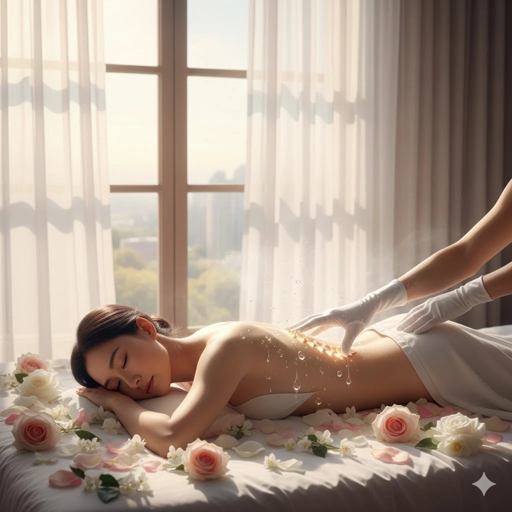 Aceite cálido y manos lentas en una sesión privada
